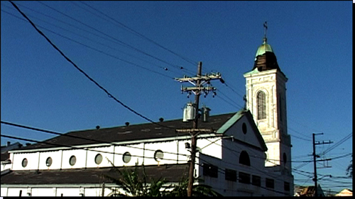 Wide shot of church